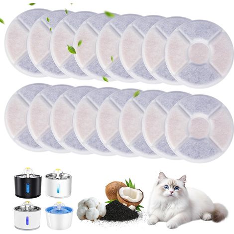 Lot de 16 Filtre Fontaine Eau Chat, Filtres de Rechange avec Charbon Actif, Filtre Fontaine Eau Chat, Filtre Fontaine à Eau Chat, pour 1.6-2.4L Fontaine à Eau Chat et Chien (1/5)