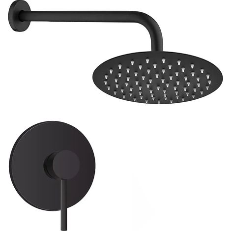 Set doccia York nero opaco con miscelatore, braccio 35,5 cm e soffione 25cm (1/5)
