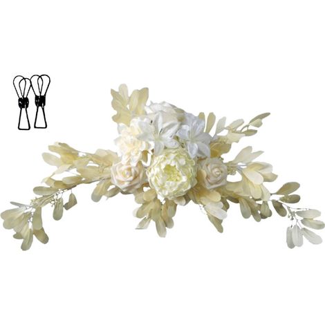 Décoration florale en soie 60x25cm pour mariage - Guirlande de fleurs artificielles pour panneau d'accueil (1/5)