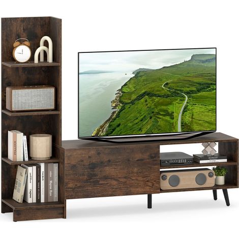 COSTWAY Mobile TV Fino a 50'', Tavolo Porta TV a Forma di L, con Libreria e Mensola Regolabile, Mobile Porta TV Moderno in Legno per Soggiorno Ingresso Camera da Letto (Marrone) (1/5)