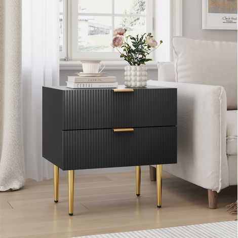 Comodino nero con 2 cassetti, 53 x 41,5 x 52,5 cm, MDF e metallo DESVIAE (1/5)