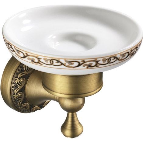 Porte-savon suspendu, porte-savon mural, style rétro, fixation par vis, pour douche, salle de bain ou cuisine, en métal, 10 x 11,7 cm, couleur laiton (1/5)