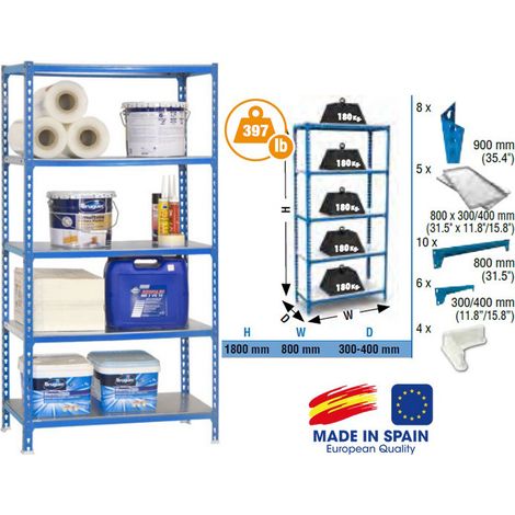 SimonRack - Lagerregal Simonclick 1800x800x400mm Verzinkt Blau Belastung 180Kg - MINI 400