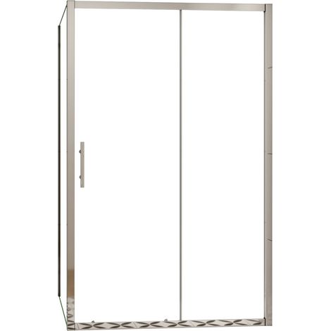 Eckduschtür Schiebetür 120x190cm mit Seitenteil 76x190cm,5mm ESG Klarglas,Komplett Chrom-Optik mit Griff,platzsparend,Eckeinstieg Dusche (1/5)