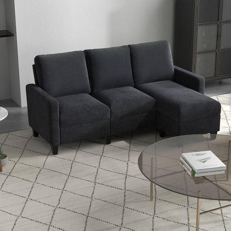 Canapé d'angle ensemble salon chaise longue réversible 197x139x91 cm gris foncé (1/5)