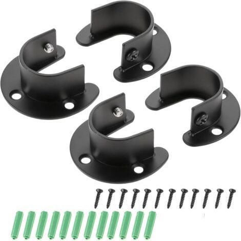Lot de 4 supports de tringle à rideaux noirs de 32 mm pour penderie, tringle à rideaux, supports de tringle à vêtements, supports de tringle à suspendre, en acier inoxydable, pour armoire de (1/3)