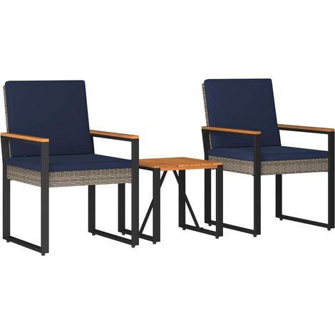 Gartenmöbel Set 3 pcs Grau und Marineblau Poly-Rattan vidaXL