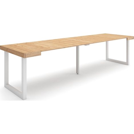 Skraut Home - Mesa Consola extensible, Mesa comedor plegable, 300, Para 14 comensales, Patas madera maciza, Estilo Moderno, Roble (1/5)