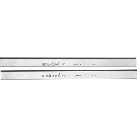 Metabo – Couteau à raboter HSS 260x20x3mm – 2 rainures de réglage – Pour bois dur et tendre – Réaffûtable pour performance durable