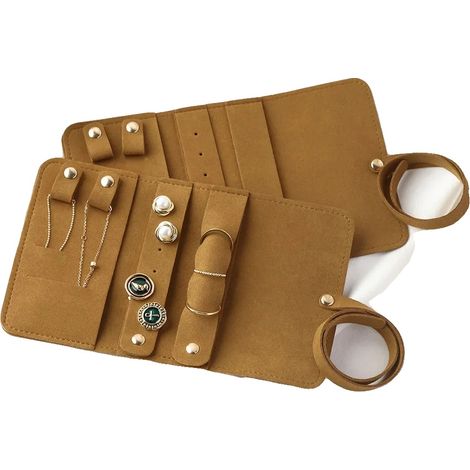 Organizzatore per gioielli, design compatto, scomparti multipli, marrone2 (1/2)