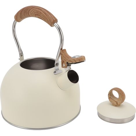 Bouilloire à sifflet 2,5 L en acier inoxydable pour cuisinière électrique et gaz, couleur beige (1/5)