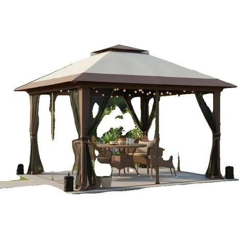 Gazebo, Protection UV, Filets anti-moustiques avec fermeture éclair, vert armée (1/2)