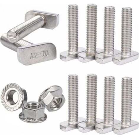 M8 x 20 Hammer Head Screws, A2 Stainless Steel T-Rail Bolts with Flange Nut for PV Module, 28/15 Photovoltaic Solar Mounting Rail for Greenhouse, 10 pieces (M8)