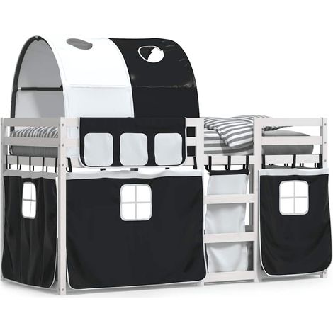 Maison Exclusive - Etagenbett mit Vorhängen Weiß Schwarz 90x200 c