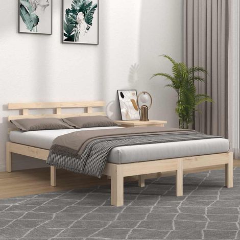 Cadre de lit 140 x 200 cm en pin massif avec tête de lit, sommier à lattes, sans matelas, 21.68kg - PANGIVO (1/5)