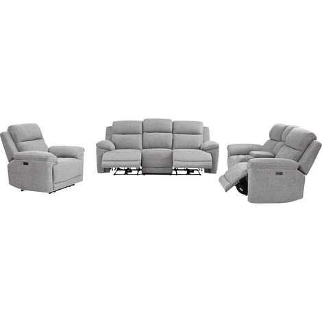Canapés 3 places 2 places et un fauteuil relax électrique en tissu chiné gris KELUNO (1/5)