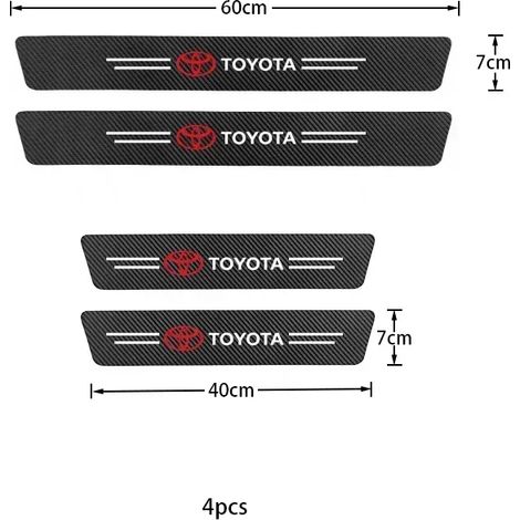 (4 pièces) Autocollants de protection de seuil de porte en fibre de carbone avec logo de voiture, compatibles avec Toyota Yaris, Corolla, Auris, Rav4, Land Cruiser, Vios, LEVIN, Camry et Prado