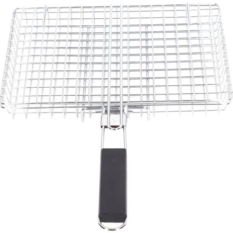 Panier à griller pour barbecue en acier inoxydable pliable et réutilisable, résistant à la chaleur, avec poignée en bois, pour barbecue en extérieur (1/5)