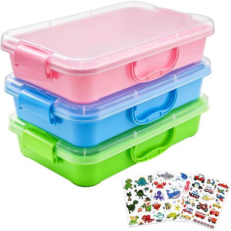 Lot De 3 Bacs De Jeu Sensoriels avec Couvercle Et 3 Autocollants Empilables, Bacs à Sable Portables, Légers, 3 Stickers (Dinosaures, Voitures, Animaux Marins) Pour Sable, Eau, Jouets (1/5)