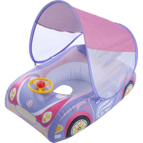 Bouée gonflable bébé forme voiture avec klaxon et pare-soleil, flotteur de piscine pour tout-petits de 1 à 4 ans rose (1/5)