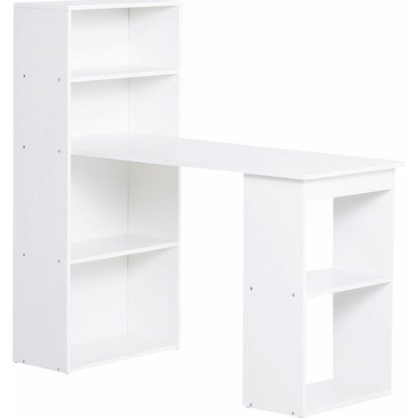 Scrivania 120x55x120 cm con ripiano, 6 scomparti, bianca (1/5)