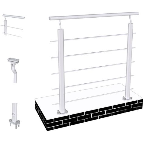 Océan Garde-corps Aluminium argenté 100cm - Rampe d'escalier 100cm - Fixation à plat  (5 traverses +1 main courante) - Pour tous espaces