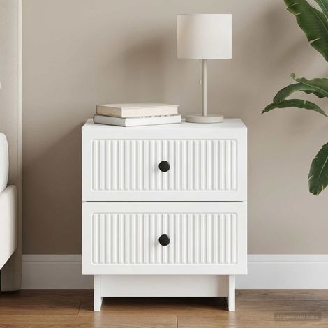 Table de chevet 2 tiroirs blanc en bois d’ingénierie 43 x 34,5 x 47,5 cm, 12.44kg - PANGIVO (1/5)