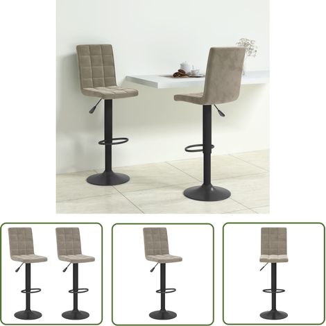 The Living Store Tabourets de bar lot de 2 gris clair velours - Tabouret De Bar - Chaise De Comptoir - Fauteuil De Bar - Tabourets Hauts - Meubles De Cuisine (1/5)