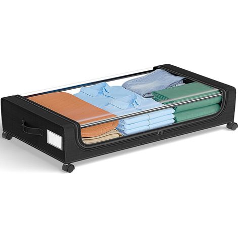 Coffre de rangement à roulettes sous le lit, en tissu, pliable, gris, 60 L, pour vêtements, chaussures, jouets, noir, 1 pièce (1/5)