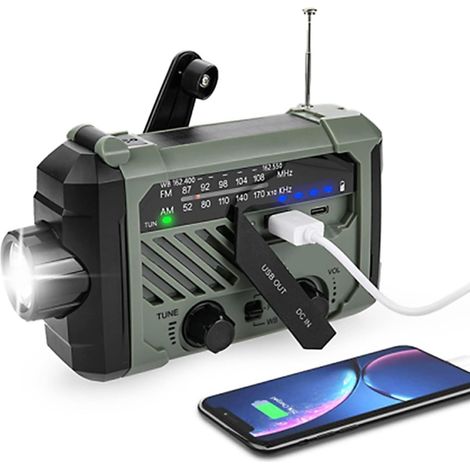 Filiyano – lampe torche d – Radio d'urgence solaire AM/FM à manivelle, radio dynamo rechargeable par USB, lampe torche d'urgence pour le camping en (1/5)