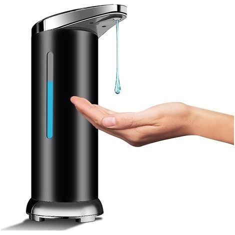 Distributeur de Savon Automatique en Acier Inoxydable, Distributeur de Désinfectant sans Contact avec Capteur Infrarouge, Interrupteur Réglable et Base étanche (Electrophorèse Noir) (1/5)