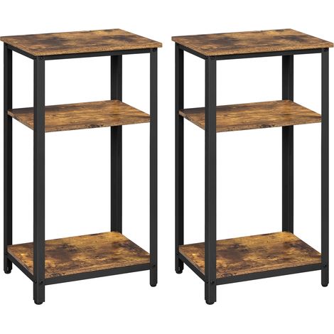 Yaheetech Lot de 2 Tables de Chevet, Table d'appoint, Style Indusctriel avec 3 Étagères de Rangement Pied Réglable Plateaux en Bois Facile à Nettoyer pour Salon Chambre Cuisine Bureau (1/5)