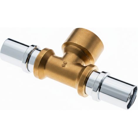 Raccordo a t femmina Ø20x½ x20 in ottone nichelato per tubo gas pex-al-pex balpex mp gas bampi gmptf2012