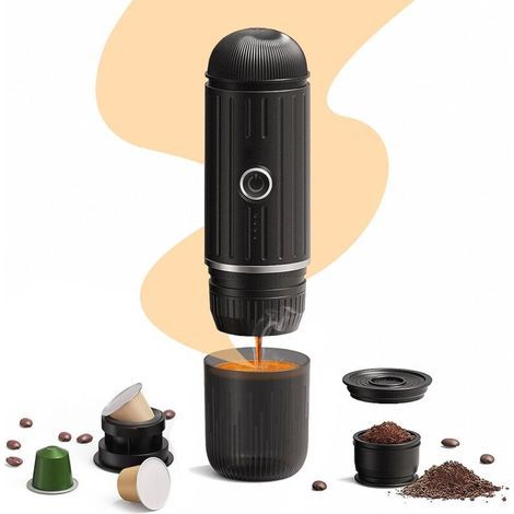 Aisny Machine à Expresso, Machine à Expresso Électrique Portable 12V 100W Machine à Café Entièrement Automatique Petite Machine à Café de Voyage Compatible avec les Capsules NS et le Café Moulu (1/5)