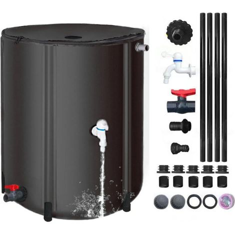 Seau à eau pliable, 50L, réservoir de stockage d'eau en PVC, avec robinet et filtre, résistant au soleil, pour le jardin et le camping (noir) (1/5)