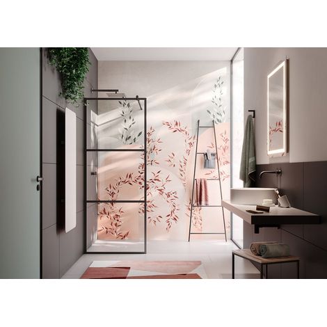 Lineabeta - Duschwand Walk-in 3 Paneele Toki schwarz matt/transparent L.100 cm