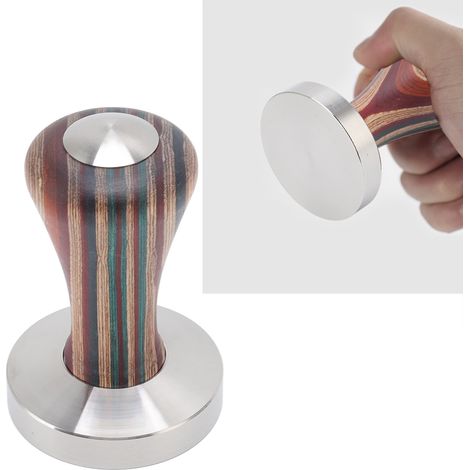 Tasseur à café plat en bois coloré, base en acier inoxydable, marteau à poudre pour accessoires de café, 58 mm (1/5)