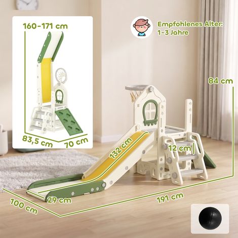 Toboggan escamotable 4-en-1 bébé avec rampe d'escalade, panier de basket, coffre de rangement et ballon, jeu d'extérieur et intérieur, blanc cassé, pour enfants 1-3 ans (1/5)