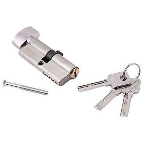 1 cylindre de serrure en laiton, cylindre à bouton/clé de 75 mm avec 3 clés en laiton, résistant au crochetage, au perçage, aux chocs, aux chocs, finition en aluminium poli (argent) (1/5)