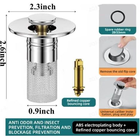 Collecteur de cheveux pour évier – Filtre d’évacuation universel repliable – Panier filtrant en acier inoxydable – Compatible avec (1/4)