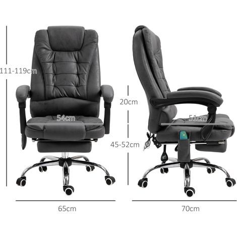 Fauteuil ergonomique de travail avec massage et chauffage intégrés, 6 zones de vibration, repose-jambes, commande à distance, tissu polyester, dimensions 65x160x104 cm, teinte grise. (1/5)