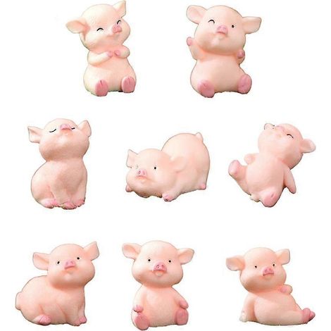 Lot de 8 décorations de cochons, figurines d'animaux en résine pour loisirs créatifs et décoration de fête (1/5)