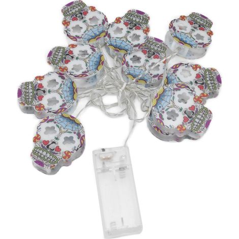 Guirlande lumineuse à 10led en forme de crâne, pour Halloween, fête, Festival, décoration de vacances, à piles (1/5)