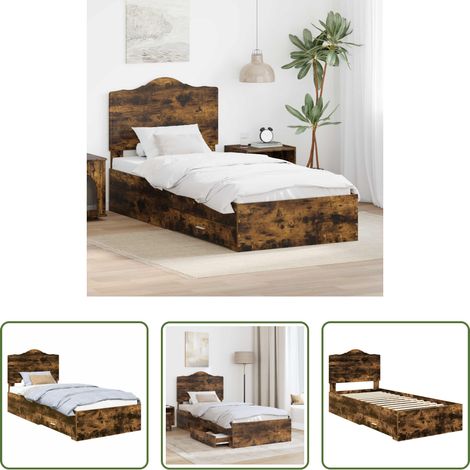 vidaXL Rangement intégré - Cadre de lit Chêne fumé 70 x 190 cm Bois d'ingénierie (1/5)