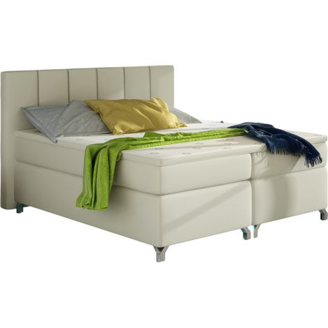 Lit boxspring 140x200 simili cuir crème Balfor (1/3)