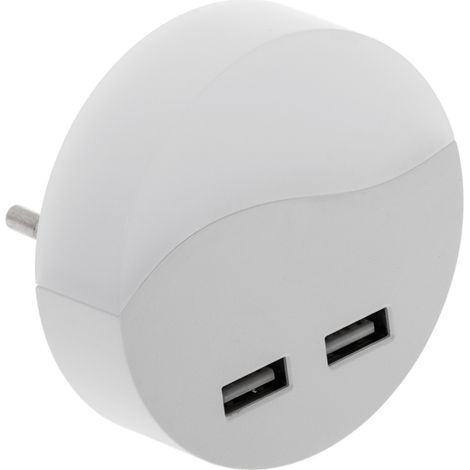 PrimeMatik - Veilleuse veilleuse LED ronde enfichable avec capteur crépusculaire 230VAC et 2 x USB (1/5)