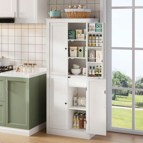 Küchenschrank, multifunktionaler Hochschrank, Sideboard mit zwei Regaltüren, Staufächern und innenliegender Schublade, 182 × 40 × 75, geeignet für Küche, Esszimmer und Wohnzimmer.