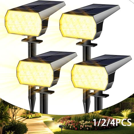 Lot de 4 Spots Solaires Extérieurs à Piquer 65 LED, Lampe Solaire Jardin Lumière Chaude, Projecteur Solaire IP65 Étanche pour Arbre, Pelouse, Allée, Cour, Terrasse et Éclairage Paysager (1/4)