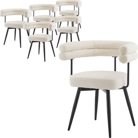 ML Design Set di 6 Sedie da Sala da Pranzo Girevoli a 360° in Tessuto Teddy Beige Poltrone da Soggiorno con Braccioli e Schienale Imbottito Sedili Moderni ed Ergonomici Gambe in Metallo Robuste (1/5)