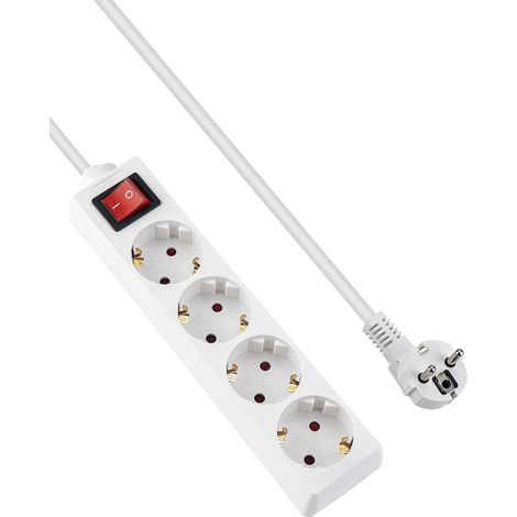 Multiprise 4 prises avec interrupteur, 3500 W, 16 A, 1,5 m, blanche, sécurité enfant, prises orientées à 45° pour éviter la consommation fantôme (1/5)